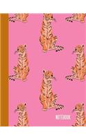 Notebook: College Ruled Composition Book with Cute Tiger Cover Design in Pink and Orange
