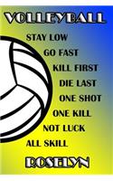 Volleyball Stay Low Go Fast Kill First Die Last One Shot One Kill Not Luck All Skill Roselyn: College Ruled Composition Book Blue and Yellow School Colors