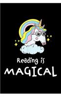 reading is magical: unicorn glasses cloud book fair rainbow Journal/ Notebook Blank Lined Ruled 6x9 120 Pages