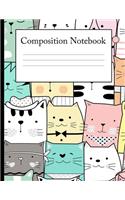 Composition Notebook: Cartoon anime cat pattern for kitty cat lover 8.5x11' Wide Rule 100 pages Journal / Notebook