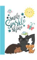 Smile Sparkle Shine: Forest Friends Wide Ruled Composition Writing Notebook