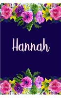 Hannah: Personalized Name Pink Floral Design Matte Soft Cover Notebook Journal to Write In. 120 Blank Lined Pages