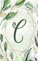 Notebook 6"x9" - Letter C - Green Gold Floral Design: College-ruled, lined format exercise book with flowers, alphabet letters, initials series.