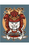 Notebook: Kawaii Cat Samurai Ninja Japanese Assassin College Ruled Lined Journal Book - 110 pages 8.5" x 11"
