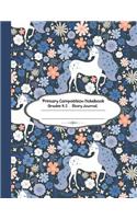 Primary composition notebook: Primary Composition Notebook Story Paper - 8.5x11 - Grades K-2: Beautiful unicorn in the flower garden School Specialty Handwriting Paper Dotted Mid