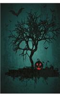 Tree with pumpkin notebook green: Scary notebook with cemetary great gift for gothics