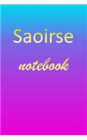 Saoirse: Blank Notebook - Wide Ruled Lined Paper Notepad - Writing Pad Practice Journal - Custom Personalized First Name Initial S Blue Purple Gold - Taking 