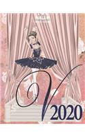 2020 Weekly Planner - Ballerina Princess Monogram Initial Letter "V": brunette ballet tutu toe shoes 12-Month Large Print Letter-Sized A4 Schedule Organizer by 52 Week Cornell Notes Monthly Calendar Designed in USA