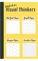 Notebook for Visual Thinkers: 100 pages 4-in-1 journal with dot grid, graph paper, hexagon paper and isometric paper for sketches and doodles in sunny neon yellow