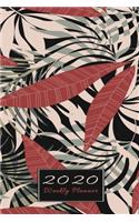 Weekly Planner Nature: 2020 Diary & Notebook with Simple Design for Easy Use - Yearly Calendars - Red Leaves Abstract