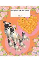 Composition Notebook: Halloween Pug Dog Family, Dad Mom Children, Pumpkin Jack O Lantern Heart Pattern, Flower Park, Wide Ruled paper Notebook, Notes Taking, Basic Lines 