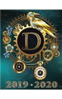 Weekly Planner Initial "D" Monogram September 2019 - December 2020: Steampunk Teal Falcon and Clock Personalized 16-Month Large Print Letter-Sized Schedule Organizer by Week for Teachers and Students Printed and Desi(4 2019-2020 Teal Bg Steampunk Monogram Falcon Watch)