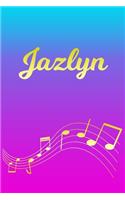 Jazlyn: Sheet Music Note Manuscript Notebook Paper - Pink Blue Gold Personalized Letter J Initial Custom First Name Cover - Musician Composer Instrument Com