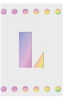 L: Modern minimalist monogram journal in soft pastel gradient colors. Have the initial letter of your name beautifully displayed on a fantasy-inspired 