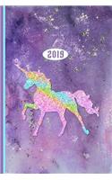 2019 Planner: Unicorn on Purple - 6 X 9 150 Page Daily - Weekly - Monthly - Annual Organizer Scheduler with Contacts & Passwords & Birthdays