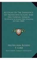 Account of the Experience of Hester Ann Rogers and Her Funeral Sermon