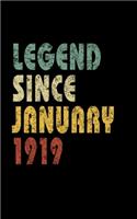 Legend Since January 1919: Retro Birthday Gift Notebook With Lined Wide Ruled Paper. Funny Quote Sayings 5 x 8 Notepad Journal For Taking Notes For People Born In January 1919