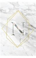 N: Elegant Marble Floral Monogram Initial N Notebook Blank Lined Paper Journal Gift for Women & Girls