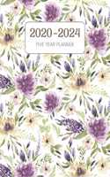 2020-2024 Five Year Planner: Monthly Agenda & Schedule with US Holidays - 60 Months or 5 Years - Elegant Purple Flowers