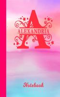 Alexandria Notebook: Letter A Personalized First Name Personal Composition Book & Writing Notepad Journal Glossy Pink & Blue Watercolor Effect Cover College Ruled Lined 