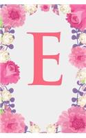 E: Letter E Monogram Initials Pink Rose Floral Notebook & Journal