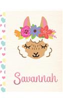 Savannah: 2020. Personalized Weekly Llama Planner For Girls. 8.5x11 Week Per Page 2020 Planner/Diary With Pink Name