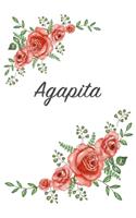 Agapita: Personalized Notebook with Flowers and First Name - Floral Cover (Red Rose Blooms). College Ruled (Narrow Lined) Journal for School Notes, Diary Wri