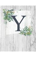 Y: Monogram Initial Notebook Letter Y - 8.5" x 11" - 100 pages, College Ruled- Rustic, Farmouse, Woodgrain, Floral