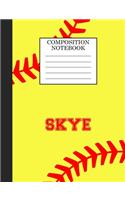 Skye Composition Notebook: Softball Composition Notebook Wide Ruled Paper for Girls Teens Journal for School Supplies - 110 pages 7.44x9.269