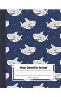Primary Composition Notebook: Navy Shark Pattern Cover Draw and Write Blank Story Journal with Picture 100 Pages Handwriting Primary K1, K2, K3