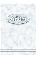 Adam - Lined Notebook: College Ruled Blank Pages Plus Extra Date Neutral Calendar (12 Months) and Notepad Sketch Designs. Cover Print White Marble Background with Silver-I