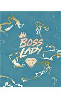 Boss Lady: Inspirational Quote Notebook, Trendy Blue Marble and Rose Gold - 8 x 10, 120 College Ruled Pages