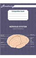 Anatomy composition book: 200 ruled line page 7" x 10"(17.78 x 25.4 cm). Notebook with a detailed scientific view of the human nervous system and a human ear.