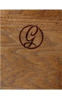 Wood Burned Monogram Creative Journal - G: (8.5 X 11 Lined) Blank Notebook College Ruled