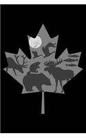 Canada Canadian Maple Leaf Animal Night Moon Silhouette Journal
