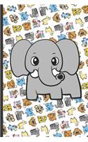 Elephant And Friends Notebook: Cute Animal Party Pattern Design of Fun and Cute Animals on Cover, Lined Paper Note Book For Girls or Boys To Draw, Sketch & Crayon or Color (Kids T