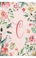 Notebook 6"x9" - Initial C - Pink Green Floral Design