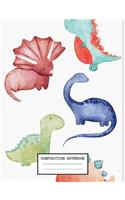 Composition Notebook: Dinosaur Glossy Cover Wide Ruled Blank Lined Soft Cover Students Kids Elementary School Journal Paper 7.44 x 9.69 Inches 110 Pages