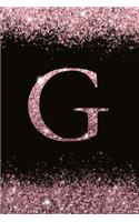G: Personalized Initial Monogram Blank Lined Notebook Journal Printed Glitter Black and pink, for Women and Girls 6x9 inch. Christmas gift, birthday gi