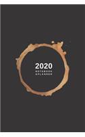 2020 Lined Notebook & Planner, Soft Cover 6x9 College Ruled, Black+Coffee