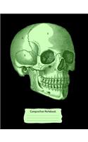 Green Skull Composition Notebook: College Ruled (7.44 X 9.69) Vintage Anatomy Human Head Engraving