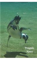 Penguin Notes: Under Water Swimming Penguin 6 X 9 Blank Lined Writing Notebook Journal, 110 Pages