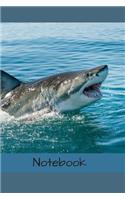 Notebook: 6" X 9" 150 page college lined soft covered journal, notebook, diary with " shark breaching the water " on a matte cover