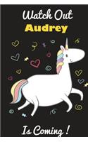 Audrey: Cute Unicorn - Personalized Blank Lined Journal Notebook Gift For Girls