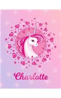 Charlotte: Unicorn Large Blank Primary Handwriting Learn to Write Practice Paper for Girls - Pink Purple Magical Horse Personalized Letter C Initial Custom Fir