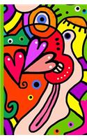 Abstract Colorful Art with Hearts, Face, Mouth, and Eyes Sketch Journal