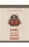 Owl Just Have Coffee First: Large Simple Weekly Planner Any Year 100 Weeks Journal Notebook Bird Book Girl Boy Women Men Kids Teens Student Diary Record Plan Note Pad Writing S(9 Owl Notebooks)