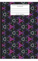 College Ruled Composition Notebook. 6" x 9". 120 Pages: Colorful Sequence Motif Design On Black Cover. College ruled paper, medium ruled paper. For middle school to college. Composition notebook for teens