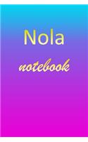 Nola: Blank Notebook - Wide Ruled Lined Paper Notepad - Writing Pad Practice Journal - Custom Personalized First Name Initial N Blue Purple Gold - Taking 