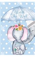 Worth the Wait: Pregnancy Journal. Baby Boy Elephant, Cherished Blue Polka Dots